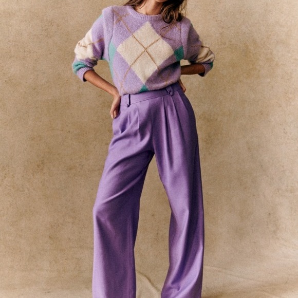 SEZANE Women’s XXS Edward Jumper Alpaca Blend Sweater Argyle Harlequin Pastel - Picture 6 of 7